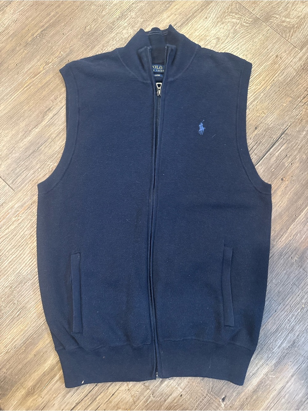 Polo Ralph Lauren Sweater Vest Pima Cotton Full Zip Mock Neck Sz M Blue